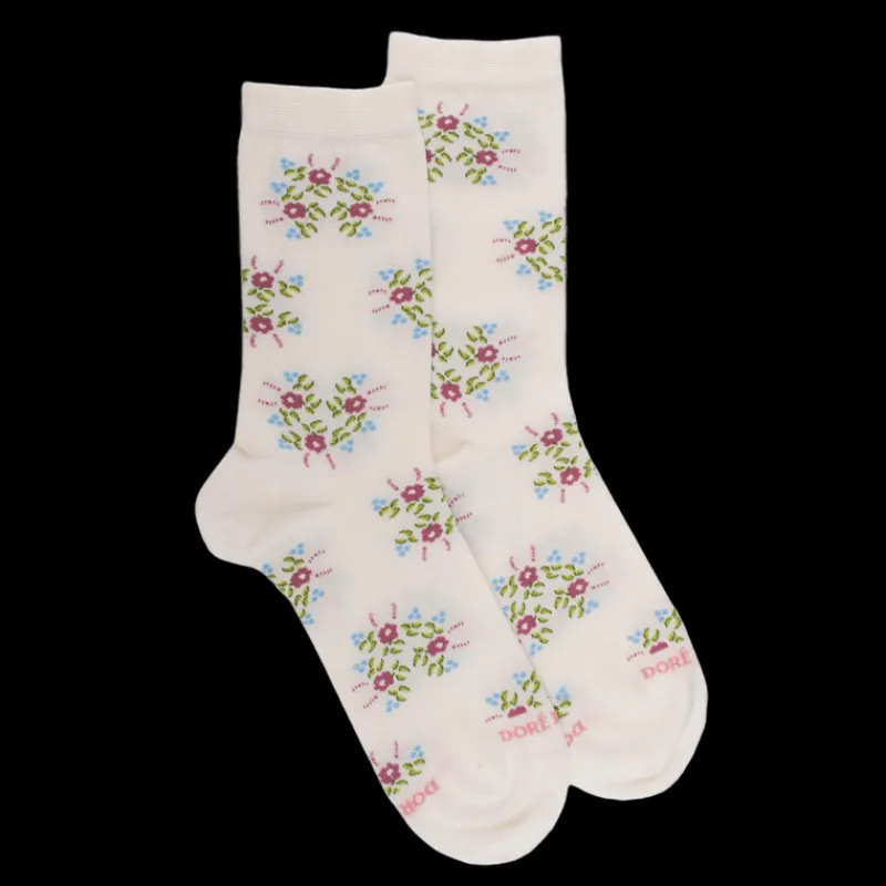 chaussettes_pour_femmes_e_0-2.webp Femme Doré Doré Chaussettes^Chaussettes pour femmes en fil d'Ecosse à motifs floraux - Blanc Givre