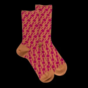 Femme Doré Doré Chaussettes^Chaussettes pour femmes en coton égyptien avec motif de vagues verticales sans bord élastique. -