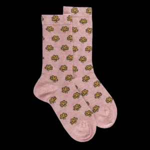 Femme Doré Doré Chaussettes^Chaussettes pour femmes en angora et coton avec motifs de fleurs à sept pétales -