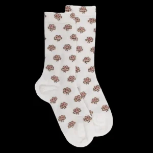 Femme Doré Doré Chaussettes^Chaussettes pour femmes en angora et coton avec motifs de fleurs à sept pétales -