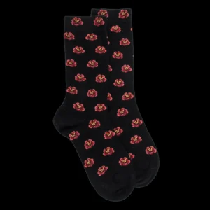 Femme Doré Doré Chaussettes^Chaussettes pour femmes en angora et coton avec motifs de fleurs à sept pétales -