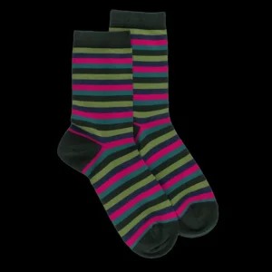 Femme Doré Doré Chaussettes^Chaussettes pour femmes en coton égyptien à rayures égales - Vert thym