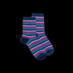 Femme Doré Doré Chaussettes^Chaussettes pour femmes en coton égyptien à rayures égales - Bleu Voilier