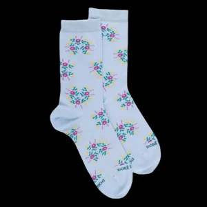 Femme Doré Doré Chaussettes^Chaussettes pour femmes en fil d'Ecosse à motifs floraux - Bleu Vague