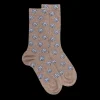 Femme Doré Doré Chaussettes^Chaussettes pour femmes en angora et coton avec motifs de fleurs à sept pétales - Beige capuccino