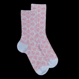 Femme Doré Doré Chaussettes^Chaussettes pour femmes en fil d'Ecosse à motifs d'éventails avec effet scintillant - Bleu Vague