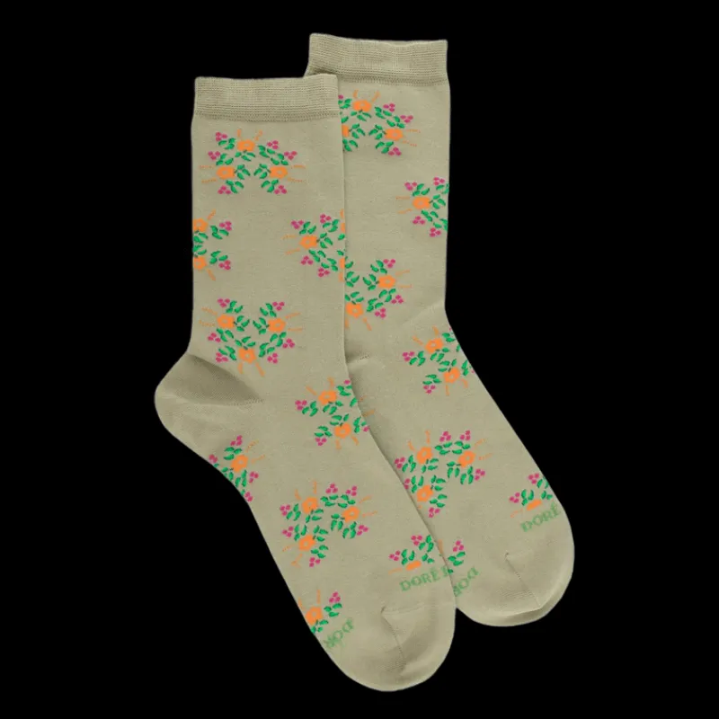 chaussettes_pour_femmes_e_0.webp Femme Doré Doré Chaussettes^Chaussettes pour femmes en fil d'Ecosse à motifs floraux - Vert Sauge