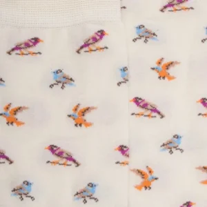 Femme Doré Doré Chaussettes^Chaussettes pour femmes en fil d'Ecosse à motifs de chardonnerets - Écru