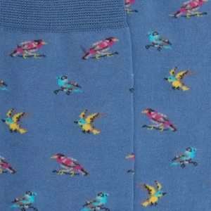 Femme Doré Doré Chaussettes^Chaussettes pour femmes en fil d'Ecosse à motifs de chardonnerets - Bleu Macadam