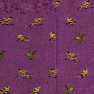 Femme Doré Doré Chaussettes^Chaussettes pour femmes en fil d'Ecosse à motifs de chardonnerets - Violet Grappe