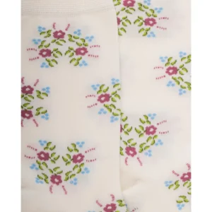 Femme Doré Doré Chaussettes^Chaussettes pour femmes en fil d'Ecosse à motifs floraux - Blanc Givre