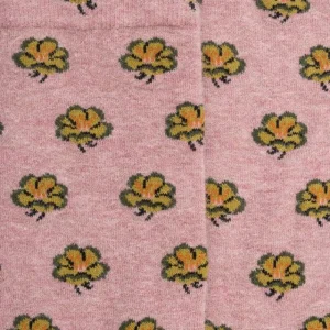 Femme Doré Doré Chaussettes^Chaussettes pour femmes en angora et coton avec motifs de fleurs à sept pétales -