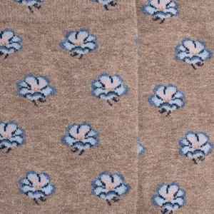 Femme Doré Doré Chaussettes^Chaussettes pour femmes en angora et coton avec motifs de fleurs à sept pétales - Beige capuccino