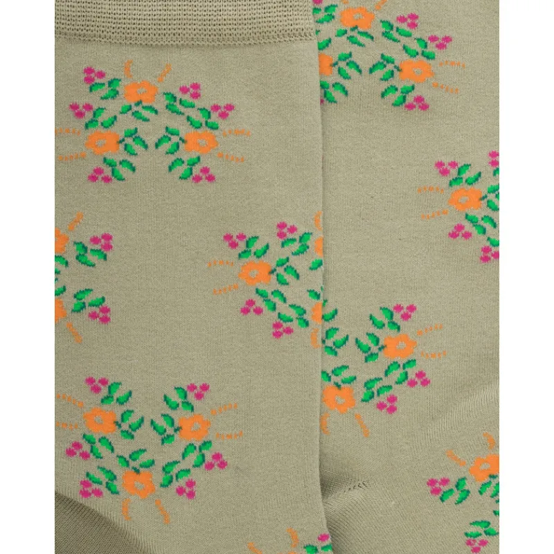 chaussettes_pour_femmes_e_1.webp Femme Doré Doré Chaussettes^Chaussettes pour femmes en fil d'Ecosse à motifs floraux - Vert Sauge