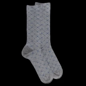 Homme Doré Doré Chaussettes^Chaussettes pour hommes en fil d'Ecosse à motifs géométriques sans tricot élastique - Gris Bourrasque