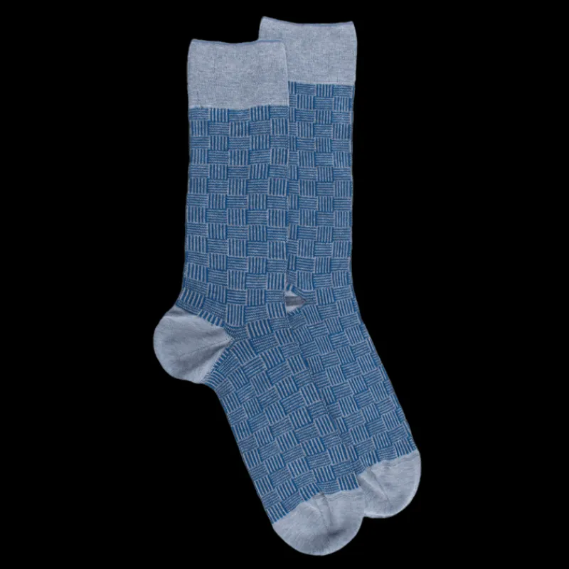 chaussettes_pour_hommes_e_0-12.webp Homme Doré Doré Chaussettes^Chaussettes pour hommes en fil d'Ecosse tissé à motifs carrés - Bleu Glacier
