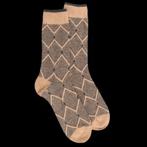 Homme Doré Doré Chaussettes^Chaussettes pour hommes en laine vierge, viscose et cachemire avec motifs à losanges - Beige Désert