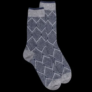 Homme Doré Doré Chaussettes^Chaussettes pour hommes en laine vierge, viscose et cachemire avec motifs à losanges - Gris oxford