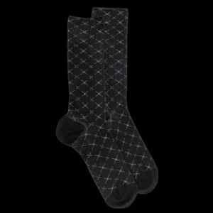 Homme Doré Doré Chaussettes^Chaussettes pour hommes en fil d'Ecosse à motifs géométriques sans tricot élastique -