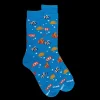 Homme Doré Doré Chaussettes^Chaussettes pour hommes en fil d'Ecosse avec motifs de poissons colorés -