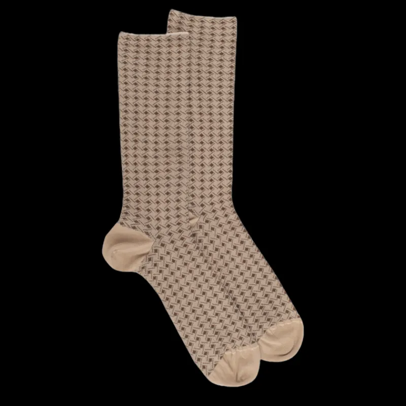 chaussettes_pour_hommes_e_0-28.webp Homme Doré Doré Chaussettes^Chaussettes pour hommes en fil d'Ecosse à motifs géométriques - Beige Cordage