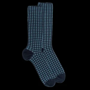 Homme Doré Doré Chaussettes^Chaussettes pour hommes en fil d'Ecosse à motifs géométriques - Bleu Matelot