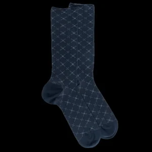 Homme Doré Doré Chaussettes^Chaussettes pour hommes en fil d'Ecosse à motifs géométriques sans tricot élastique - Bleu Matelot