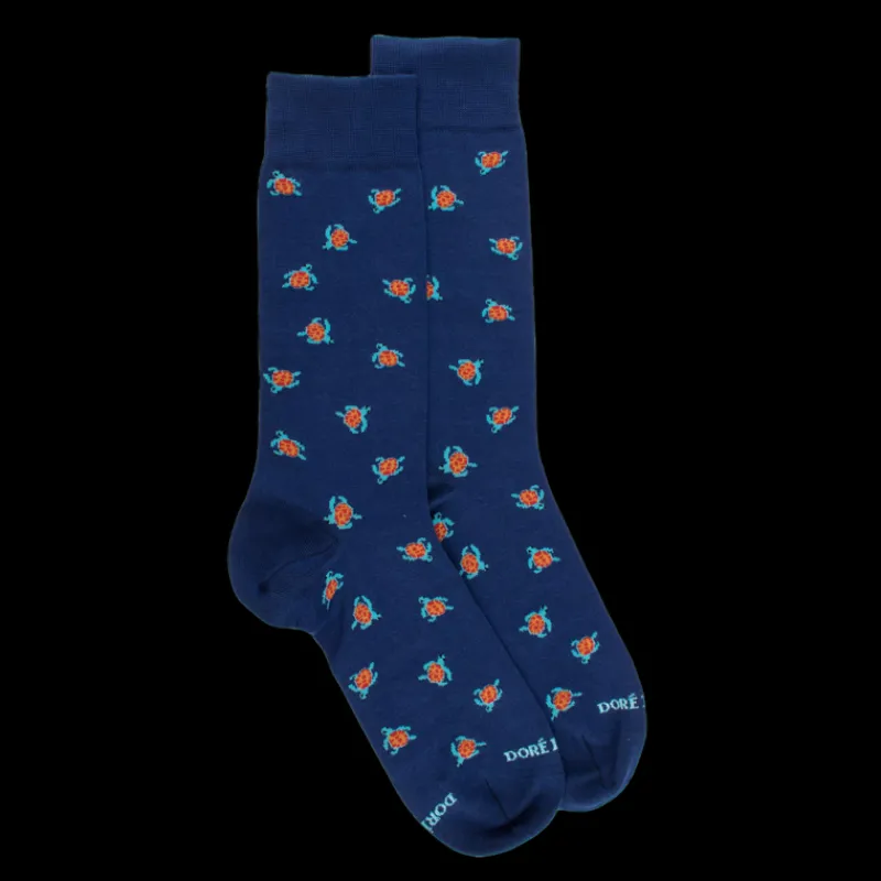 chaussettes_pour_hommes_e_0-37.webp Homme Doré Doré Chaussettes^Chaussettes pour hommes en fil d'Ecosse avec motif de tortue - Bleu Voilier