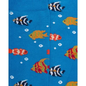 Homme Doré Doré Chaussettes^Chaussettes pour hommes en fil d'Ecosse avec motifs de poissons colorés -