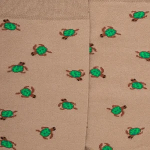 Homme Doré Doré Chaussettes^Chaussettes pour hommes en fil d'Ecosse avec motif de tortue - Beige Sable