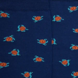 Homme Doré Doré Chaussettes^Chaussettes pour hommes en fil d'Ecosse avec motif de tortue - Bleu Voilier