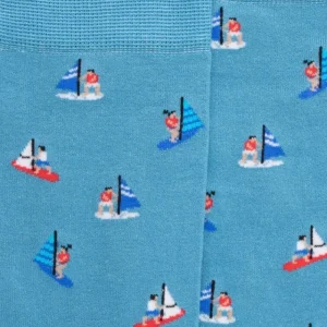 Homme Doré Doré Chaussettes^Chaussettes pour hommes en fil d'Ecosse à motifs de bateaux à voile - Bleu Pacifique