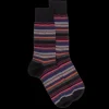 Homme Doré Doré Chaussettes^Chaussettes rayures fines multicolores en laine mérinos - Noir & rouge sangria