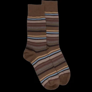 Homme Doré Doré Chaussettes^Chaussettes rayures fines multicolores en laine mérinos - Bois & camel