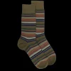 Homme Doré Doré Chaussettes^Chaussettes rayures fines multicolores en laine mérinos - Vert lichen & gris-vert fer