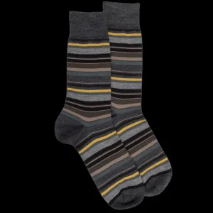 Homme Doré Doré Chaussettes^Chaussettes rayures fines multicolores en laine mérinos - Gris étain & gris anthracite