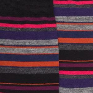 Homme Doré Doré Chaussettes^Chaussettes rayures fines multicolores en laine mérinos - Noir & rouge sangria