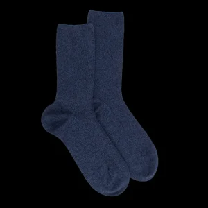 Femme Doré Doré Chaussettes^Chaussettes sans bord élastique en coton égyptien - Spécial jambes sensibles - Bleu jean
