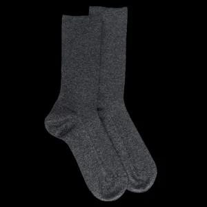 Homme Doré Doré Chaussettes^Chaussettes sans bord élastique en coton égyptien - Spécial jambes sensibles - Gris chiné