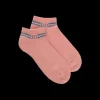 Femme Doré Doré Socquettes^Chaussons en coton éponge uni pour femmes, avec rayures et logo brillant - Rose Praline