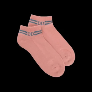 Femme Doré Doré Socquettes^Chaussons en coton éponge uni pour femmes, avec rayures et logo brillant - Rose Praline
