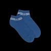 Femme Doré Doré Socquettes^Chaussons en coton éponge uni pour femmes, avec rayures et logo brillant - Bleu jean clair