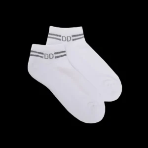 Femme Doré Doré Socquettes^Chaussons en coton éponge uni pour femmes, avec rayures et logo brillant -
