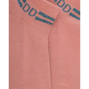 Femme Doré Doré Socquettes^Chaussons en coton éponge uni pour femmes, avec rayures et logo brillant - Rose Praline
