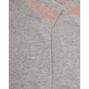 Femme Doré Doré Socquettes^Chaussons en coton éponge uni pour femmes, avec rayures et logo brillant - Gris vapeur