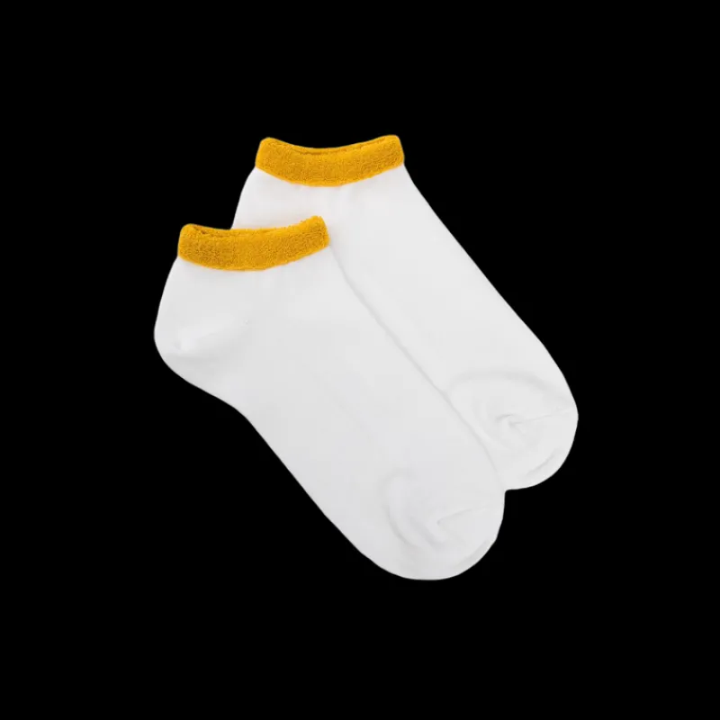 chaussons_en_coton_uni_po_0-3.webp Femme Doré Doré Socquettes^Chaussons en coton uni pour femmes avec poignet en éponge contrastée - Blanc & Jaune Moutarde