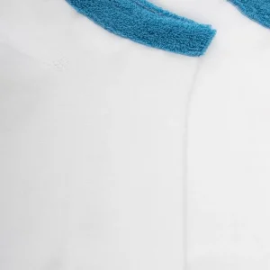 Femme Doré Doré Socquettes^Chaussons en coton uni pour femmes avec poignet en éponge contrastée - Blanc & Bleu Pacifique