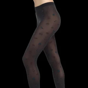 Femme Doré Doré Collants^Collant femme 60 deniers à motif papillons - Gris minerai