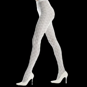 Femme Doré Doré Collants^Collant femme en coton égyptien et cachemire uni ajouré - Écru