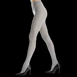 Femme Doré Doré Collants^Collant femme en coton égyptien et cachemire uni ajouré - Blan colombe